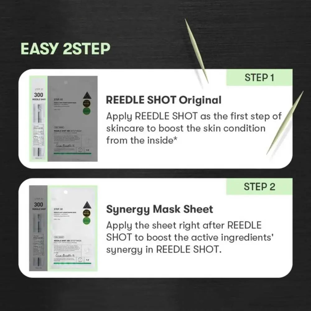 VT COSMETICS Cica Reedle Shot 300 2-Schritte - Gesichtsmaske formuliert mit Hyaluronsäure und pflanzlichen Extrakten, die zur Hautfeuchtigkeit und Texturverbesserung beitragen - 1,5 g + 25 g