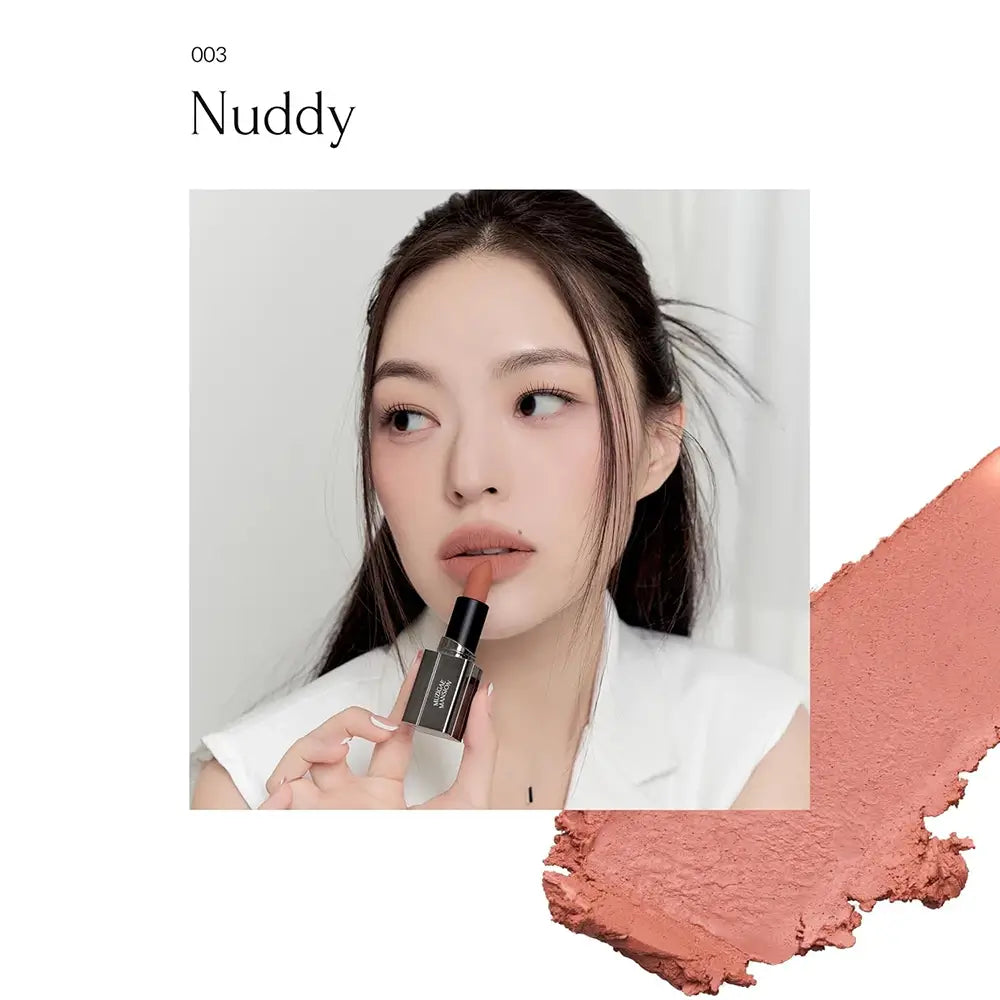MUZIGAE MANSION Moodwear Blur - Lippenstift formuliert mit Hagebuttenöl und aus Oliven gewonnenem Squalan, das zur Befeuchtung der Lippen und zur Erhaltung des Komforts beiträgt - 4 g - 003 Nuddy