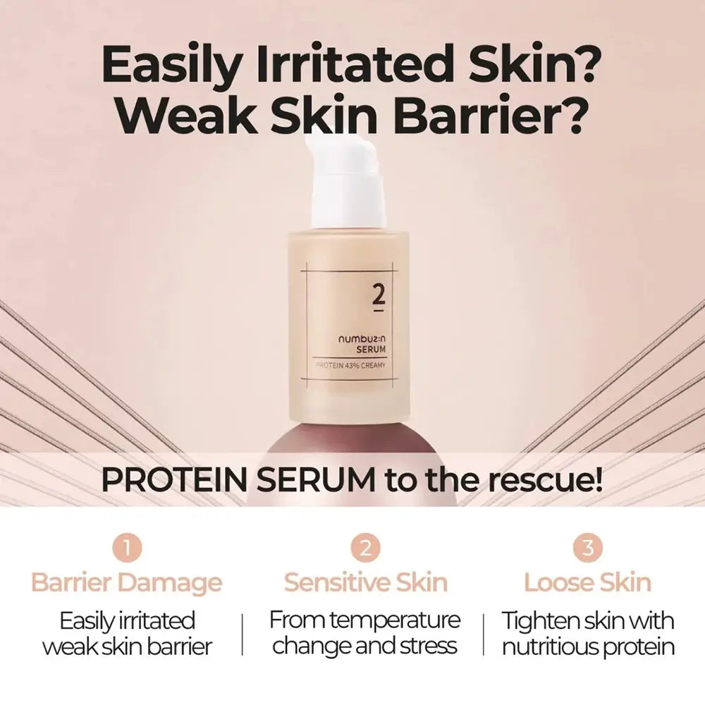 NUMBUZIN Nr.2 Protein Feuchtigkeitscreme Serum 43% Protein - Intensive Reparatur und Feuchtigkeit, 50 ml