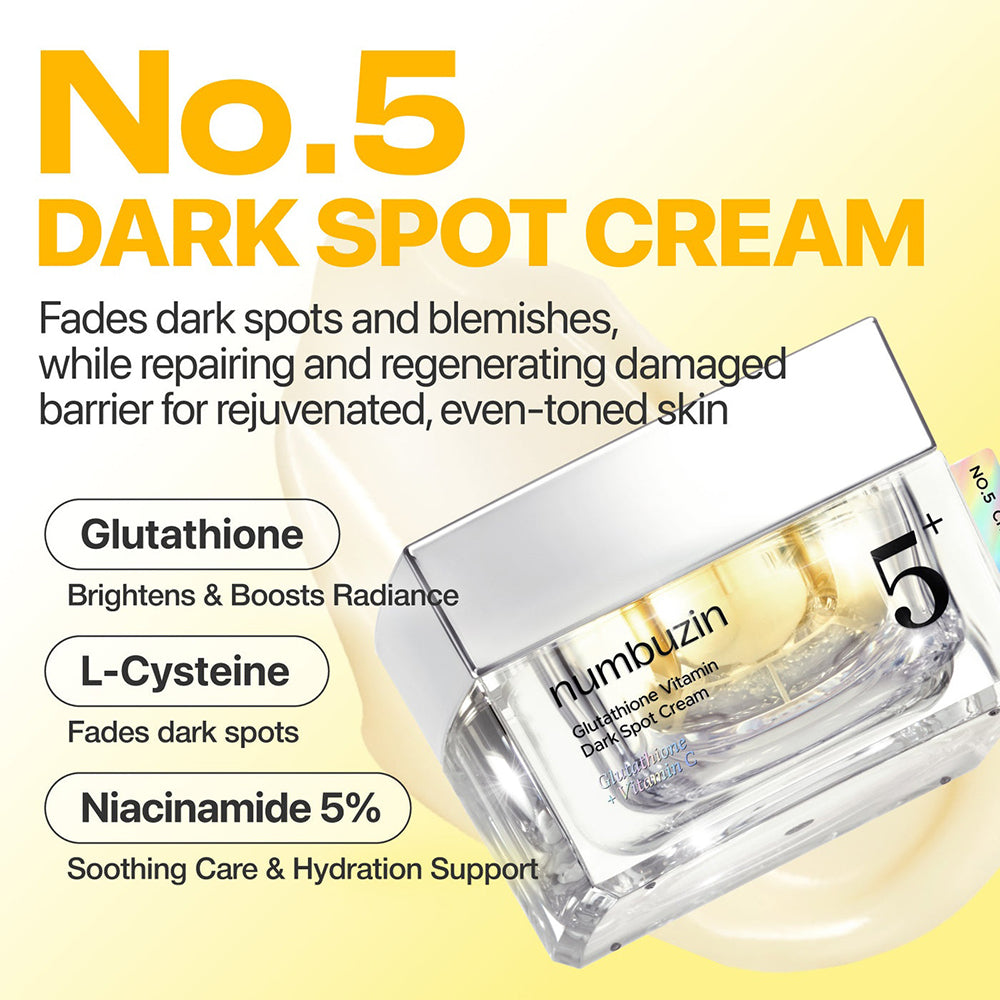 NUMBUZIN No.5 Vitamin Glutathione Dark Spot Laser Cream - Gesichtscreme mit Glutathion und Niacinamid, die hilft, Pigmentflecken zu mildern und die Hautbarriere zu erhalten - 50 ml