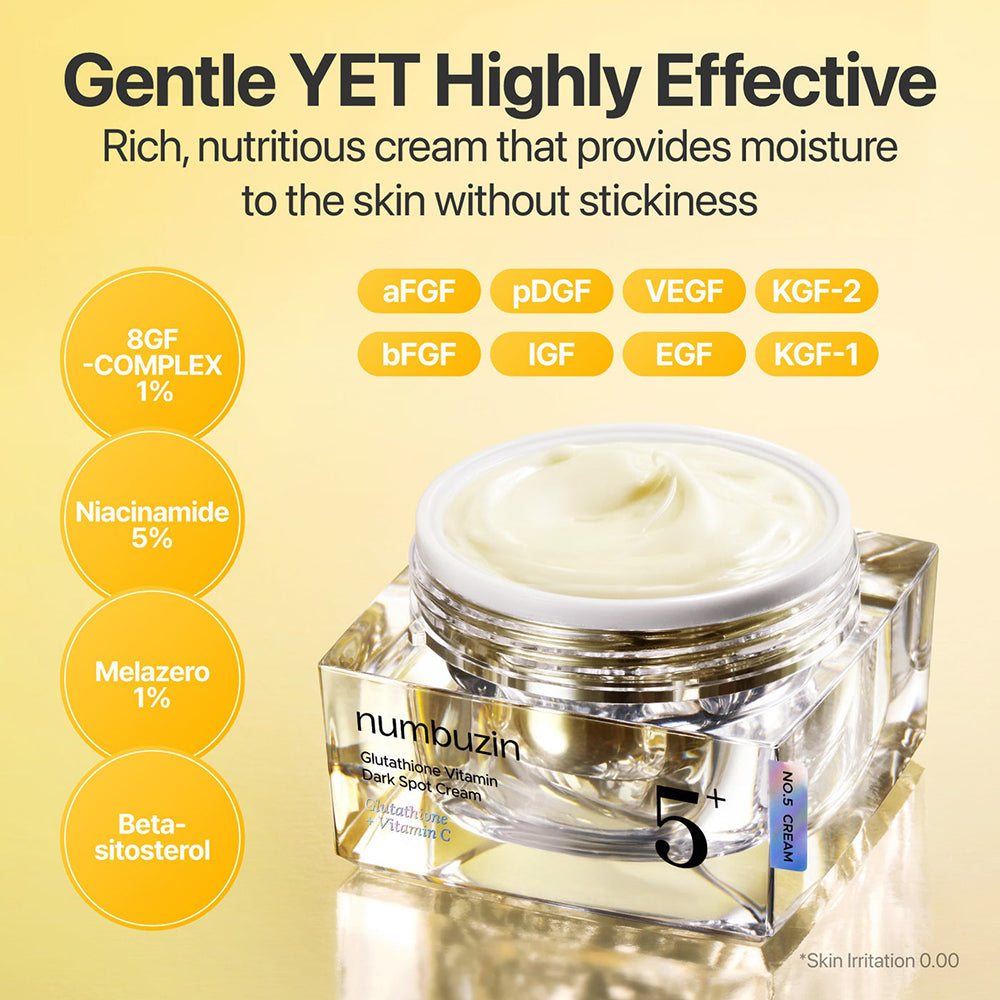 NUMBUZIN No.5 Vitamin Glutathione Dark Spot Laser Cream - Gesichtscreme mit Glutathion und Niacinamid, die hilft, Pigmentflecken zu mildern und die Hautbarriere zu erhalten - 50 ml