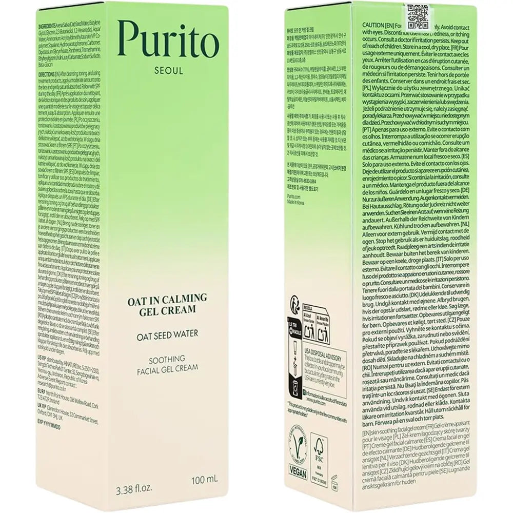 PURITO Oat-In beruhigendes Gel-Creme - Gesichtscreme formuliert mit Gunsan Haferkernwasser und Panthenol, die zur Hautfeuchtigkeit und zur Aufrechterhaltung des Hautgleichgewichts beitragen - 100 ml