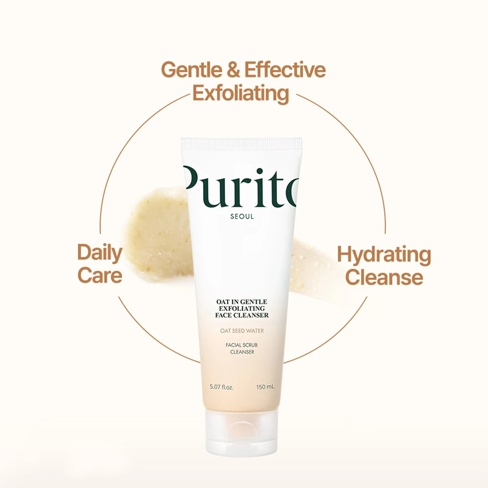 PURITO Oat-In Gentle Exfoliating Face Cleanser - Peeling-Reiniger mit Hafer und Haferkernextrakt zur Reinigung und Peeling empfindlicher, zu Trockenheit neigender Haut und zur Aufrechterhaltung der Feuchtigkeit - 150 ml