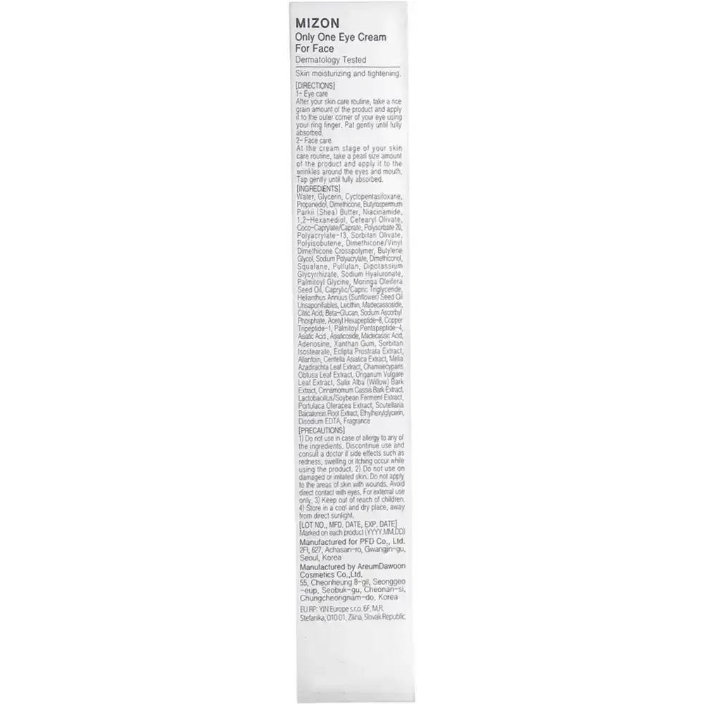 MIZON Nur Ein Augencreme Für Das Gesicht - Augencreme formuliert mit Hyaluronsäure und Peptiden, die zur Hautfeuchtigkeit und zum Hautkomfort beitragen - 30 ml