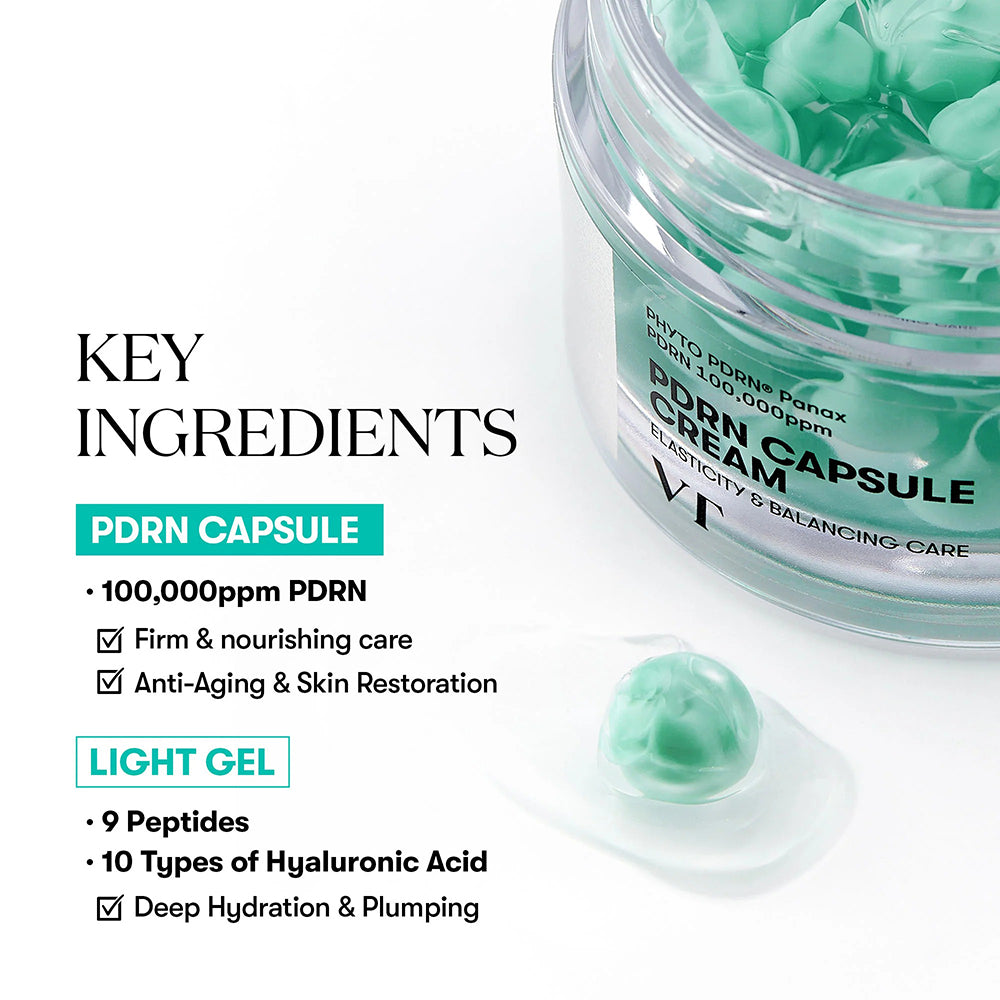 VT COSMETICS PDRN Kapselcreme 100 - Gesichtscreme mit pflanzlichem PDRN aus wildem Ginseng und Hyaluronsäure-Komplex - 50 ml