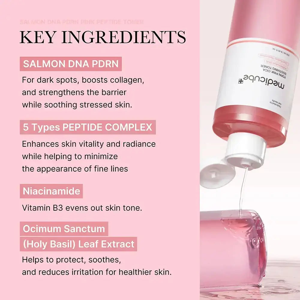 MEDICUBE PDRN Pink Cica Toner feuchtigkeitsspendend aufhellend mit Lachs-PDRN - intensive Beruhigung und Regeneration, 250 ml