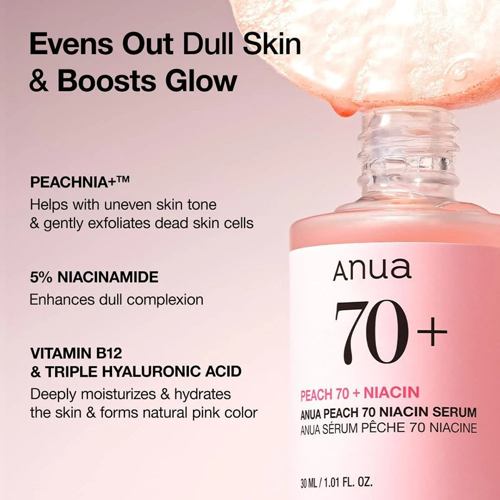 Anua Peach Glow Serum 70% Niacin - Intensive Hydration and Natural Radiance, 30 ml