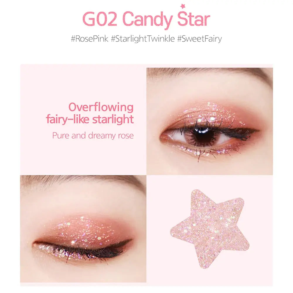 BLACK ROUGE Pearlvely I Glitter Lidschatten G02 Candy Star - Leuchtendes Gel für intensiven Glanz und präzise Anwendung, 5g