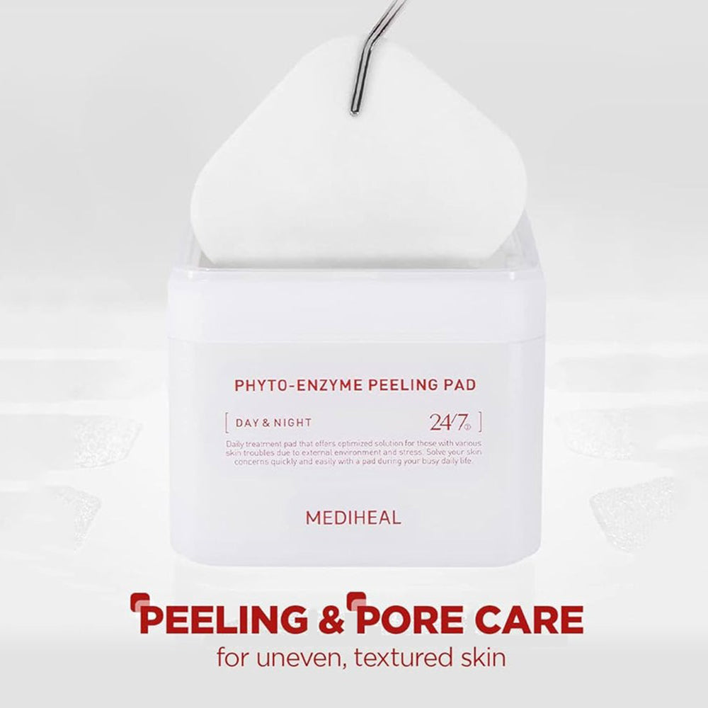 MEDIHEAL Phyto-enzyme Peeling Pad - dischete exfoliante formulate cu LHA si papaina, care contribuie la indepartarea delicata a celulelor moarte si la netezirea texturii pielii - 90 buc