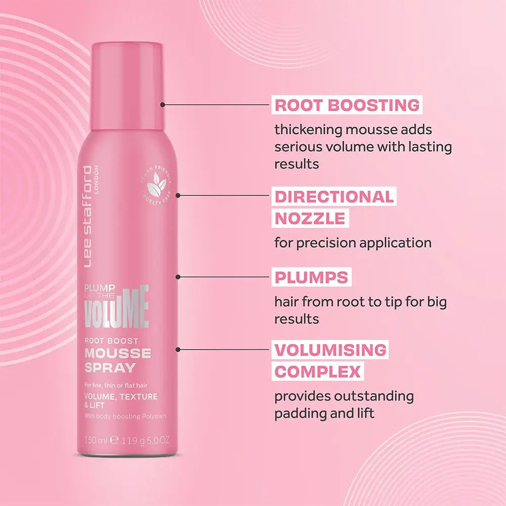 LEE STAFFORD Plump Up The Volume Root Boost Schaumfestiger - Haarschaum mit PRO-QUAT Polymerkomplex und Volumengebern, für Fülle und Halt bei feinem, volumlosem Haar - 150 ml