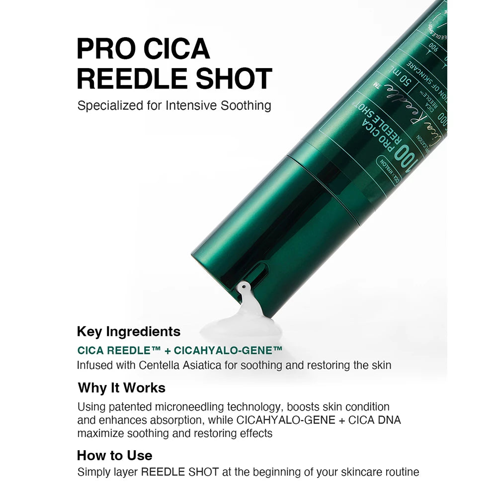 VT COSMETICS Pro Cica Reedle Shot 100 - Gesichtsserum mit Centella Asiatica Extrakt und Hyaluronsäure, verbessert die Hauttextur und Feuchtigkeit - 50 ml