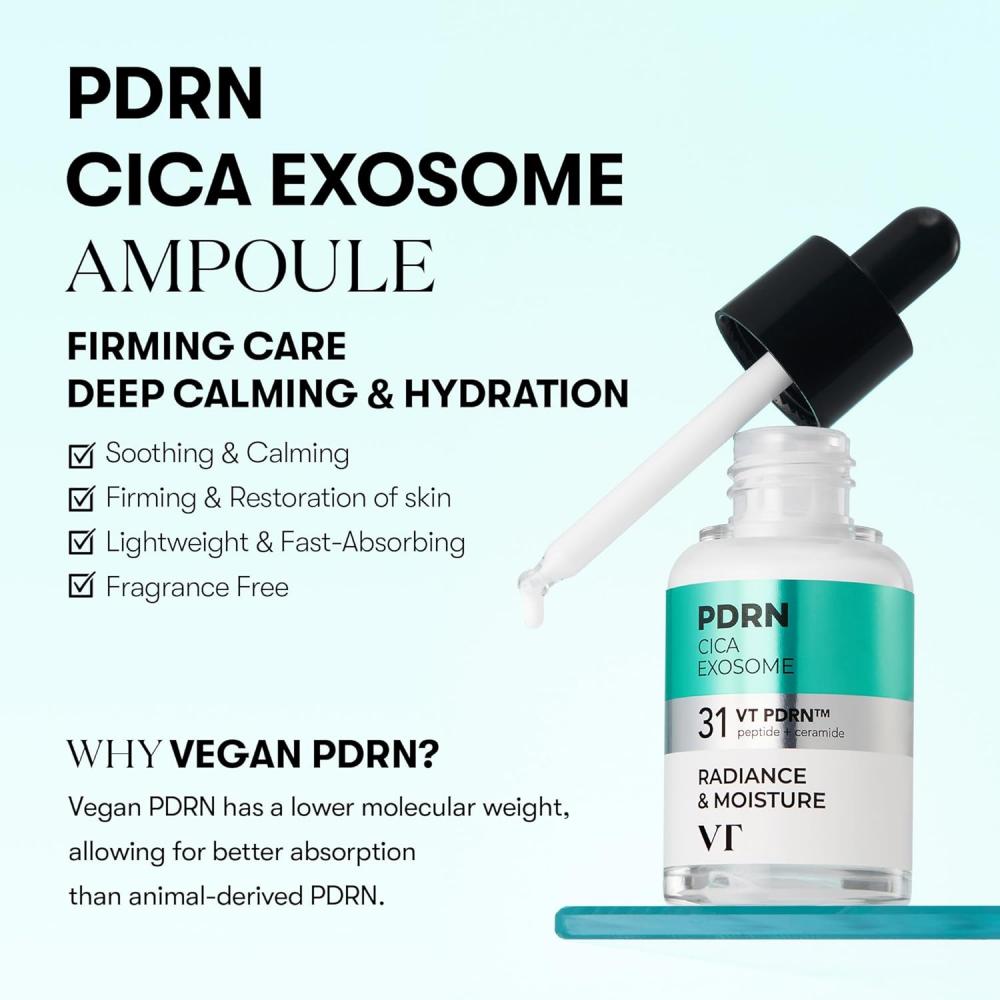 VT COSMETICS PDRN Cica Exosome R5 Straffendes Ampullen-Serum - Feuchtigkeitsspendend und beruhigend, 30 ml