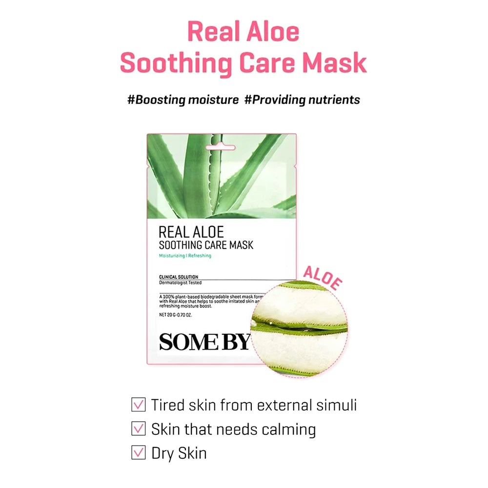 SOME BY MI Real Aloe Beruhigende Pflegemaske - Tuchmaske mit Aloe Vera Extrakt und Panthenol zur Beruhigung der Haut - 20g