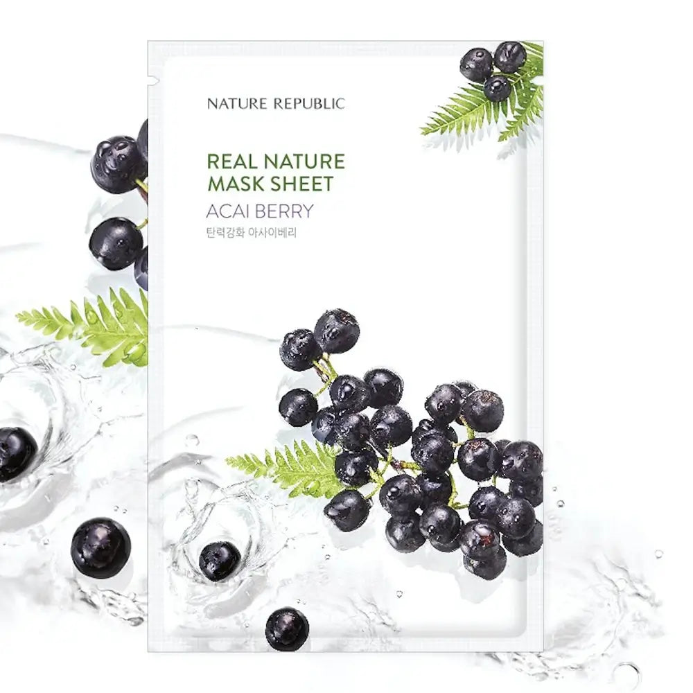 NATURE REPUBLIC Real Nature Gesichtsmaske mit Acai Beere - Intensive Feuchtigkeitspflege und Antioxidativer Schutz, 23 gr