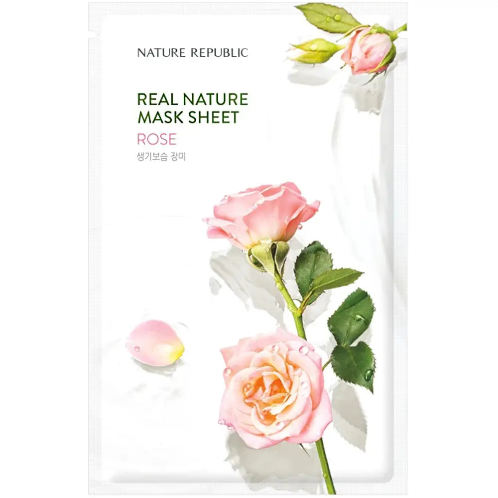 NATURE REPUBLIC Real Nature Rosen-Gesichtsmaske - Intensive Feuchtigkeit und revitalisierende Wirkung, 23 g