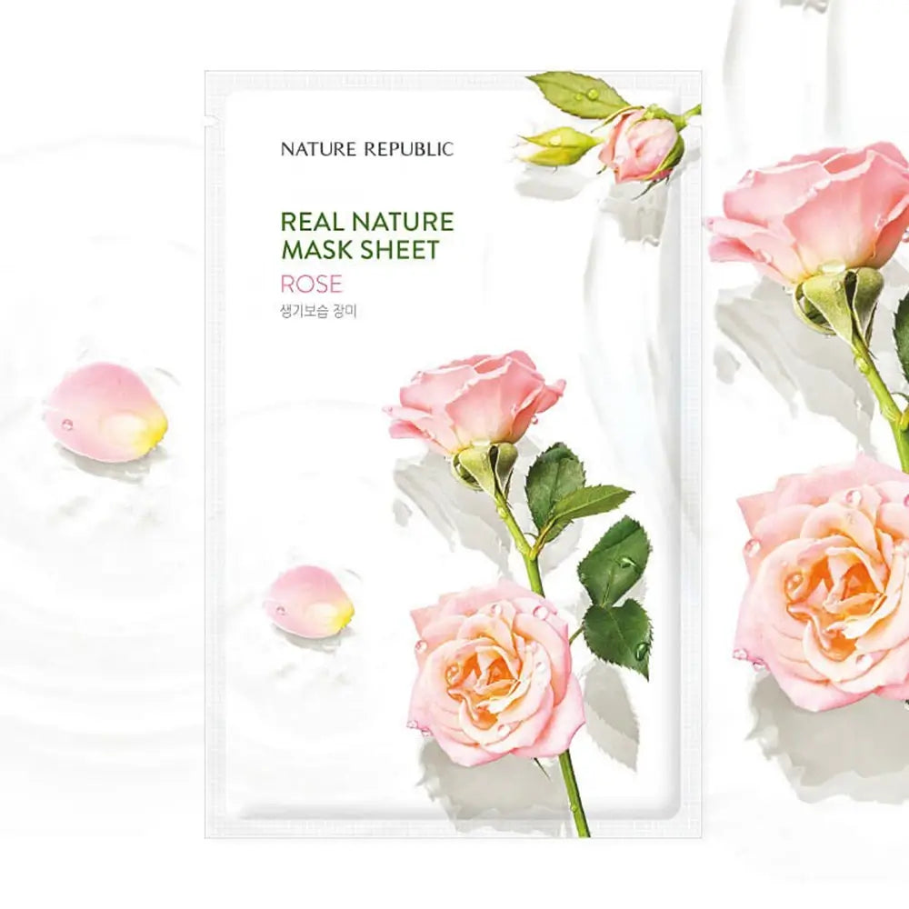 NATURE REPUBLIC Real Nature Rosen-Gesichtsmaske - Intensive Feuchtigkeit und revitalisierende Wirkung, 23 g