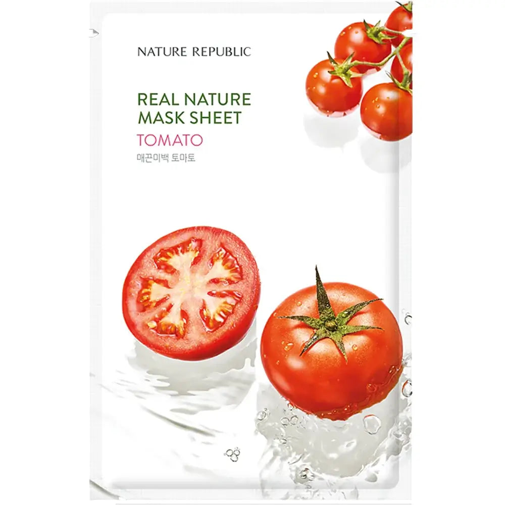 NATURE REPUBLIC Real Nature Serviettentuchmaske mit Tomatenextrakt - Intensive Feuchtigkeit und revitalisierender Effekt, 23 ml