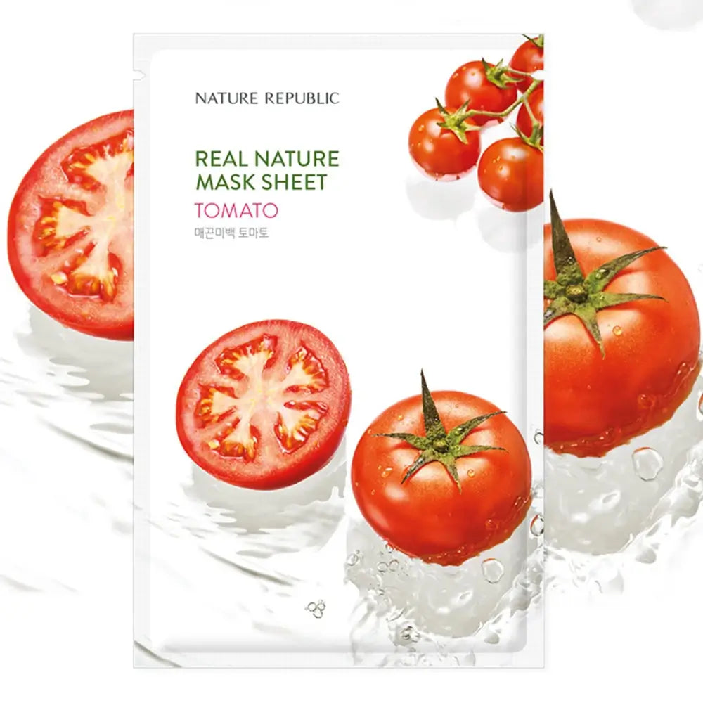 NATURE REPUBLIC Real Nature Serviettentuchmaske mit Tomatenextrakt - Intensive Feuchtigkeit und revitalisierender Effekt, 23 ml
