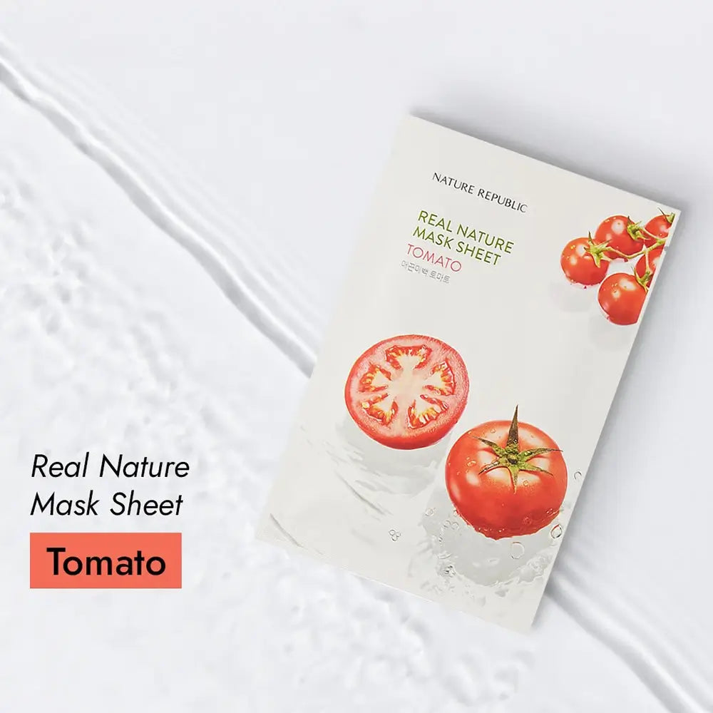 NATURE REPUBLIC Real Nature Serviettentuchmaske mit Tomatenextrakt - Intensive Feuchtigkeit und revitalisierender Effekt, 23 ml