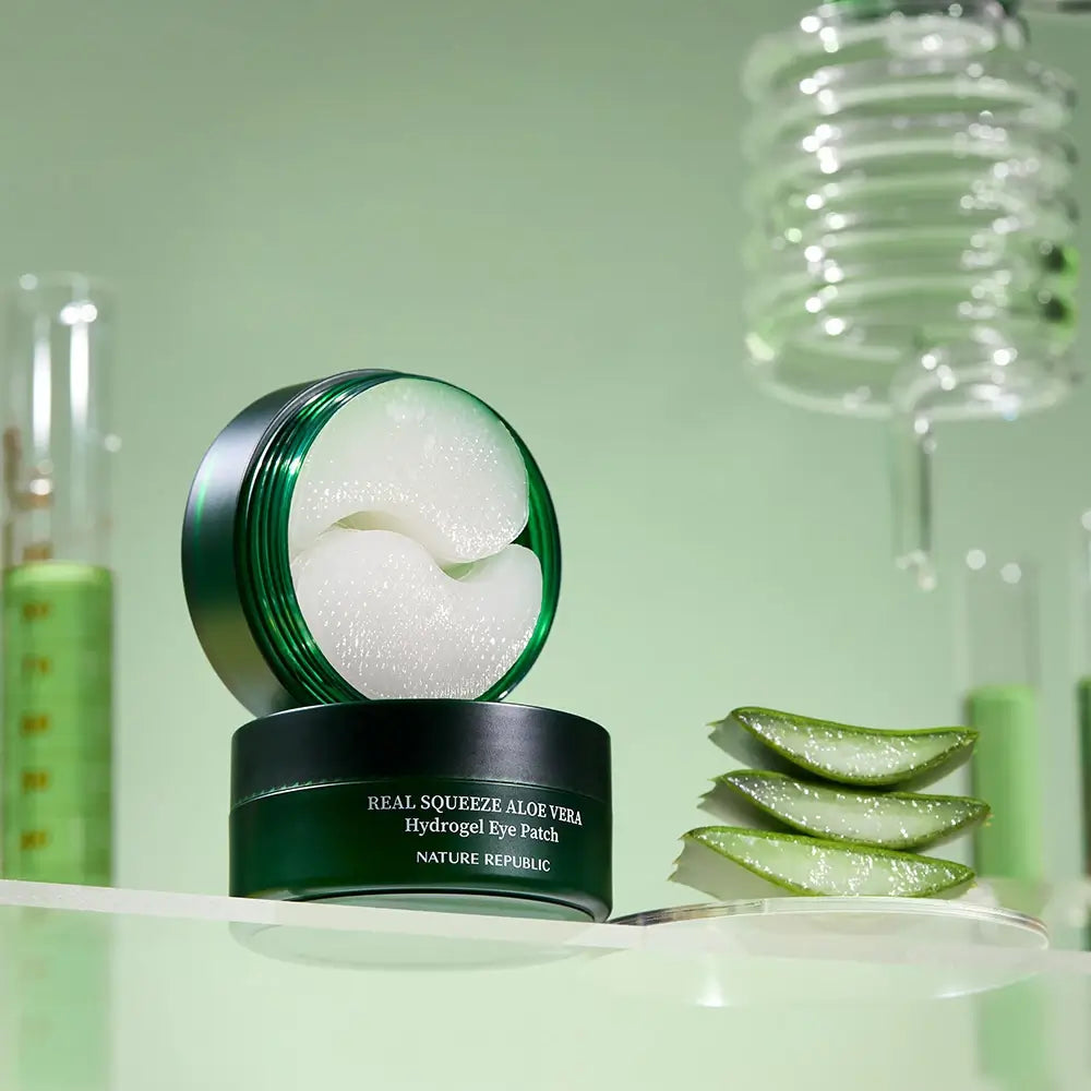 NATURE REPUBLIC Real Squeeze Aloe Vera Hydrogel-Augenpads - Intensive Feuchtigkeit und Anti-Falten, 60 Stk.
