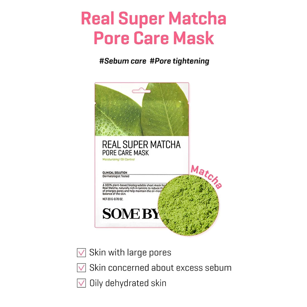 SOME BY MI Real Super Matcha Porenpflege Maske - Gesichtsmaske mit Matcha-Extrakt und Allantoin, die zur Reduzierung der Porensichtbarkeit und zur Regulierung der Talgproduktion beiträgt - 20 g