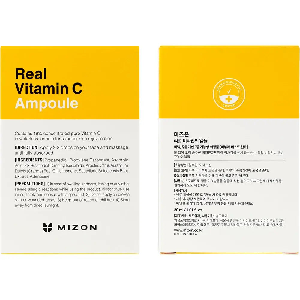 MIZON Real Vitamin C Ampoule - Hautserum mit reinem Vitamin C und Arbutin zur Aufhellung und zum Schutz vor oxidativem Stress - 30 ml
