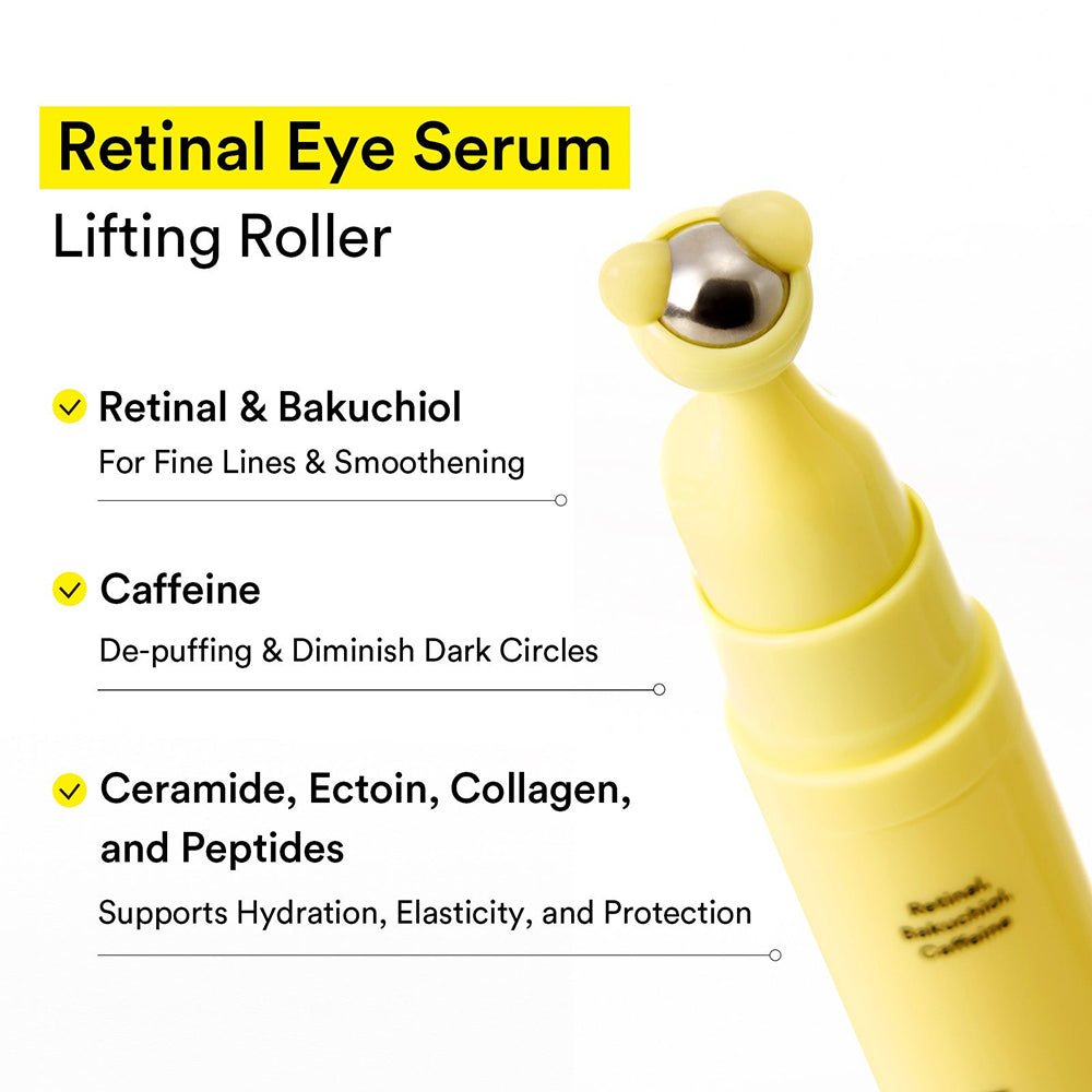 ABIB Retinal Eye Serum Lifting Roller - ser de ochi formulat cu retinal si cafeina, care contribuie la imbunatatirea aspectului zonei delicate din jurul ochilor si la metinerea aspectului odihnit - 15 ml