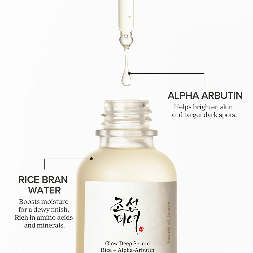 BEAUTY OF JOSEON Reis + Alpha-Arbutin Glow Deep Serum - Hautserum mit Alpha-Arbutin und Niacinamid, das zur Ausstrahlung und Gleichmäßigkeit des Hauttons beiträgt - 60 ml