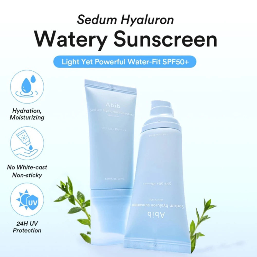 ABIB Sedum Hyaluron Sonnencreme Watery Tube Gesichtscreme - Schutz und Feuchtigkeit, 50 ml