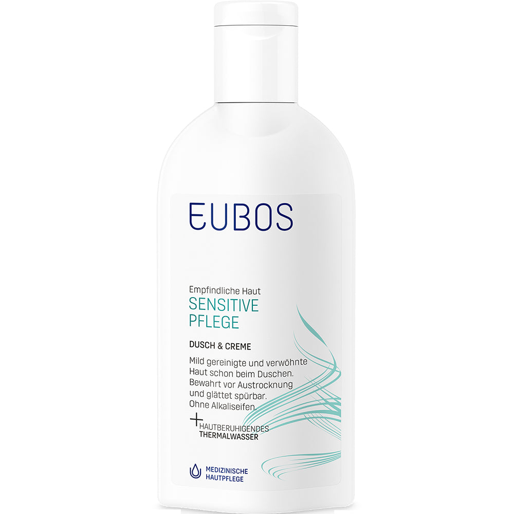 EUBOS Sensitive Care Dusch- und Cremebad - Duschgel formuliert mit mineralreichem Thermalwasser und Panthenol, das zur sanften Reinigung empfindlicher Haut beiträgt und die natürliche Hautbarriere bewahrt - 200 ml