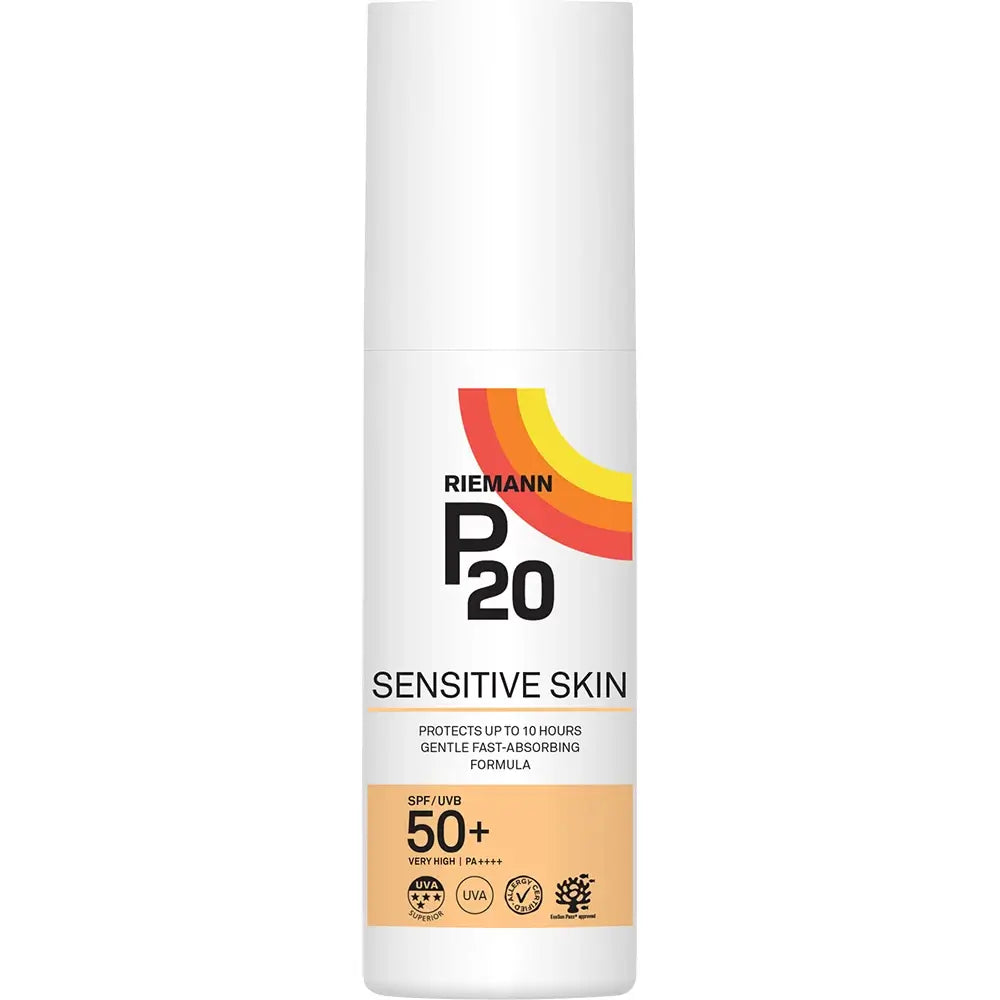 RIEMANN P20 Sensitive Sonnencreme LSF 50+ - Körpercreme mit UVA/UVB-Filtern und hypoallergenen Inhaltsstoffen, für hohen Schutz bis zu 10 Stunden und sehr hohe Wasserbeständigkeit - 100 ml