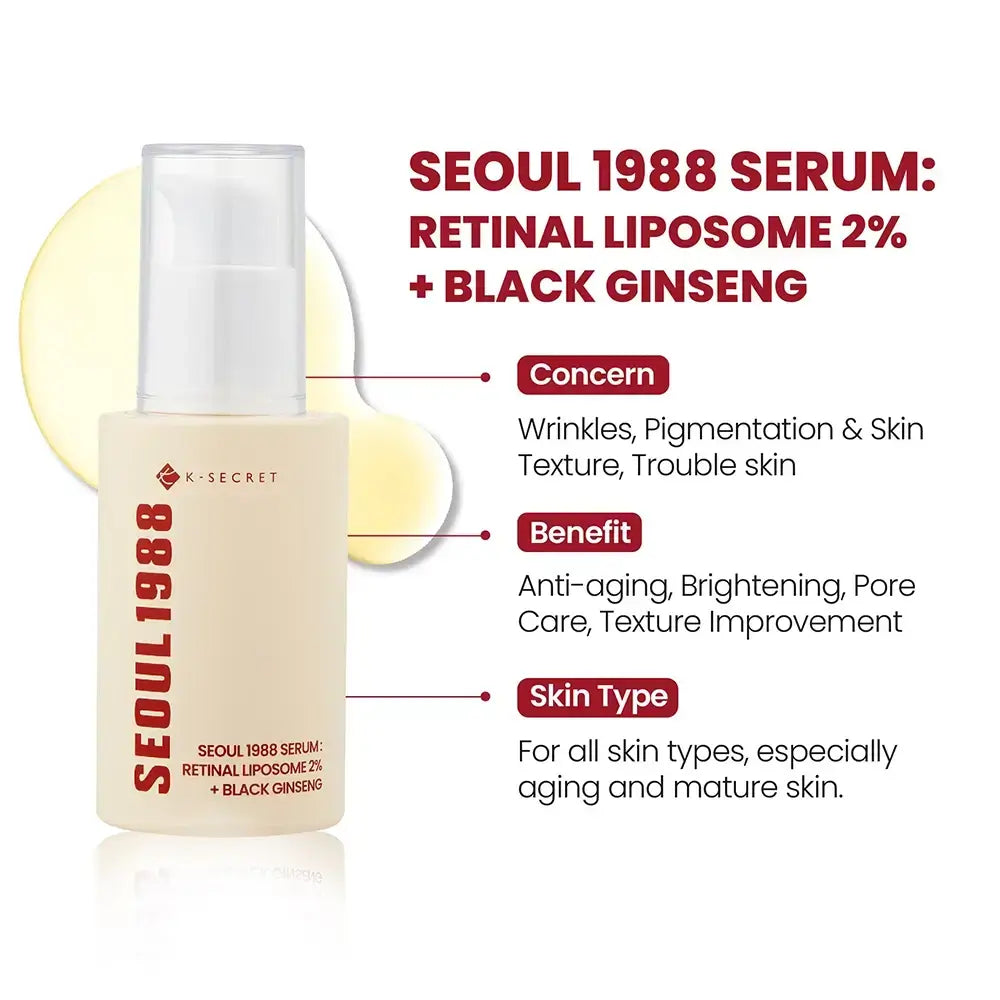 KSECRET Seoul 1988 Serum Retinal Liposom 2% + Schwarzer Ginseng - Serum für Leuchtkraft und Festigkeit, 30 ml