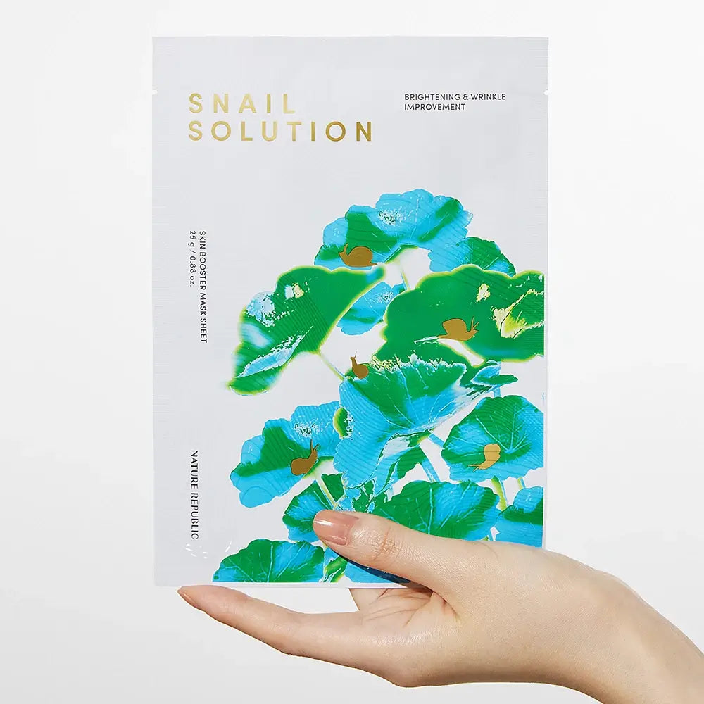 NATURE REPUBLIC Snail Solution Skin Booster Maskenblatt - Gesichtsmaske formuliert mit Schneckensekret-Filtrat und Alginsäure, die zur Hautfeuchtigkeit und Feuchtigkeitsspeicherung beiträgt - 25 g
