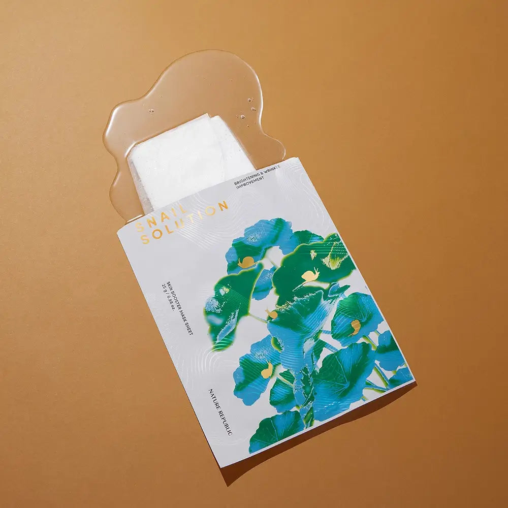 NATURE REPUBLIC Snail Solution Skin Booster Maskenblatt - Gesichtsmaske formuliert mit Schneckensekret-Filtrat und Alginsäure, die zur Hautfeuchtigkeit und Feuchtigkeitsspeicherung beiträgt - 25 g