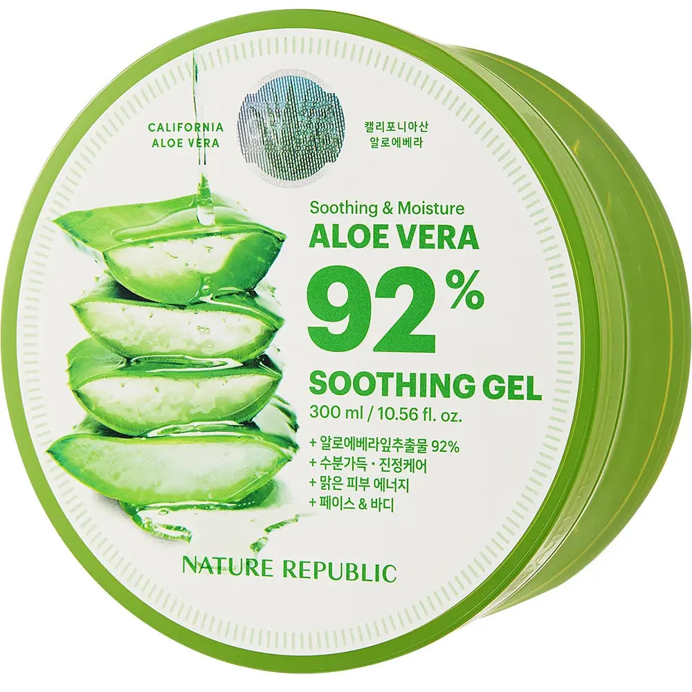 NATURE REPUBLIC Aloe Vera 92% Gel Feuchtigkeitsspendend für Gesicht und Körper – Beruhigend, intensive Feuchtigkeit und Schutz für empfindliche Haut, 300 ml