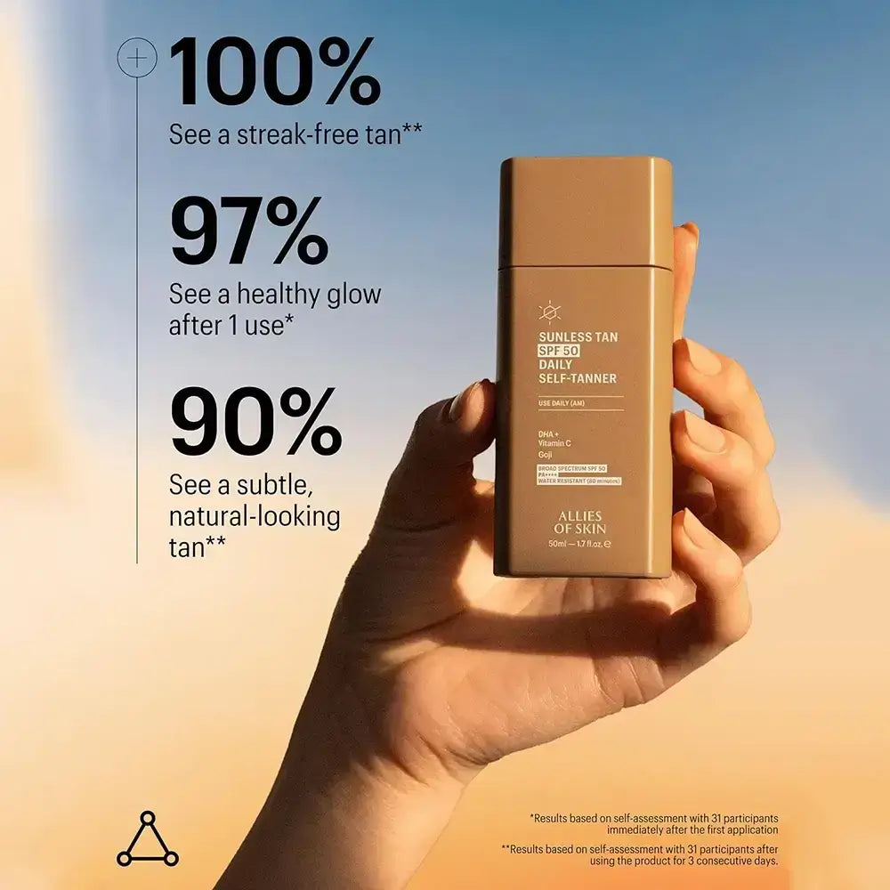 ALLIES OF SKIN Sonnenglow Gesichtscreme SPF50 Natürlich - Gradual Tan & UV-Schutz, Feuchtigkeit & Leuchtkraft, 50 ml