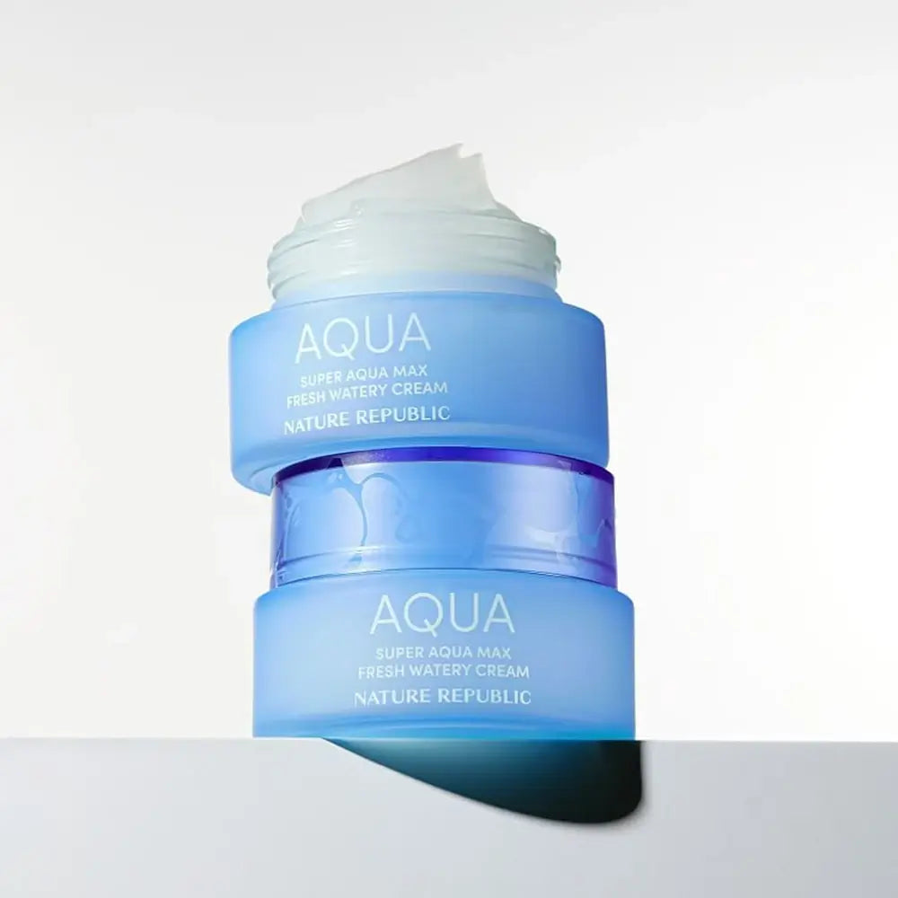 NATURE REPUBLIC Super Aqua Max Fresh Watery - Gesichtscreme formuliert mit reinem Meerwasser aus Neuseeland und revitalisierenden Meeresinhaltsstoffen, die zur Hydratisierung der Haut und zur Aufrechterhaltung des Hautkomforts beitragen - 80 g