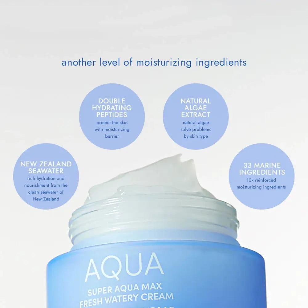 NATURE REPUBLIC Super Aqua Max Fresh Watery - Gesichtscreme formuliert mit reinem Meerwasser aus Neuseeland und revitalisierenden Meeresinhaltsstoffen, die zur Hydratisierung der Haut und zur Aufrechterhaltung des Hautkomforts beitragen - 80 g