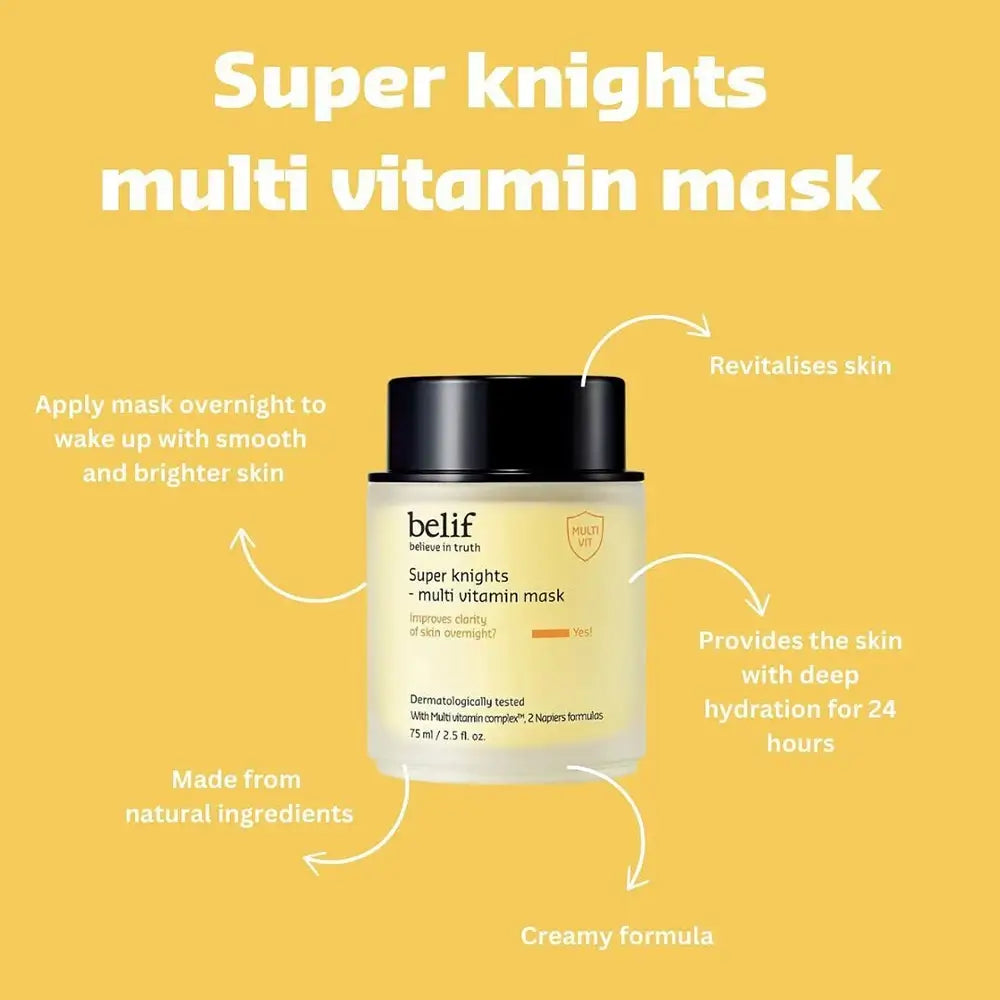 BELIF Super Knights Vitamin Mask - Gesichtsmaske mit Niacinamid und Ascorbinsäure zur Revitalisierung und für einen strahlenden Teint - 75 ml
