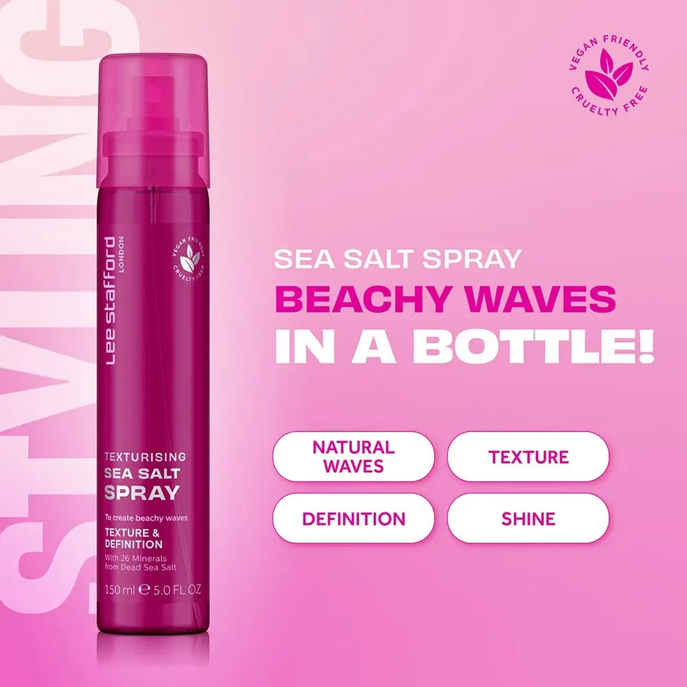 LEE STAFFORD Texturising Sea Salt Spray - Haarspray mit Meersalz und Sonnenblumenkernextrakt, das das Haar mit Feuchtigkeit versorgt und Glanz verleiht - 150 ml