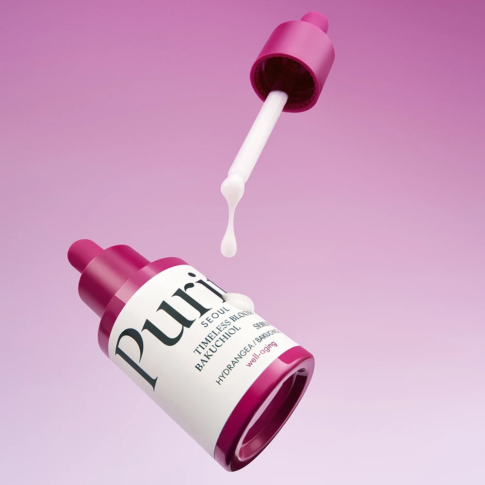 PURITO Timeless Bloom Ser Anti-Falten-Gesichtsserum mit Bakuchiol – Festigkeit und intensive Feuchtigkeit, 30 ml