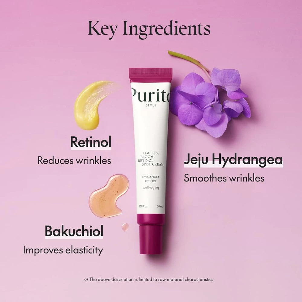 PURITO Timeless Bloom Retinol Spot Cream - Gesichtscreme mit Retinol und Bakuchiol zur Reduzierung von Falten - 30 ml