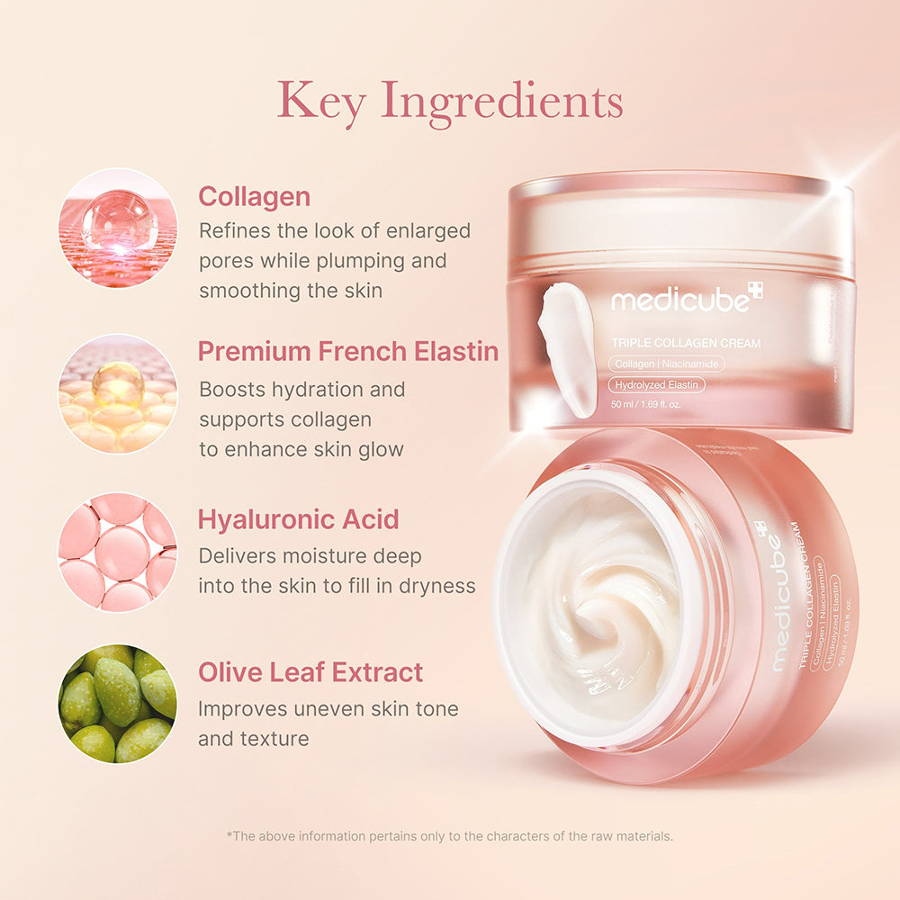 MEDICUBE Triple Collagen Creme 4.0 - Gesichtscreme mit Kollagen und Niacinamid, die zu einer ausgeglichenen und angenehmen Haut beitragen - 50 ml
