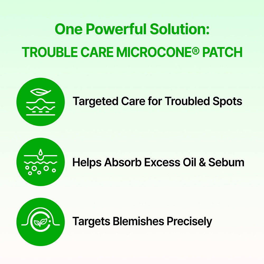 ACROPASS Trouble Care Microcone Patch Small - plasturi formulati cu niacinamide si Centella Asiatica (CICA), care contribuie la ingrijirea localizata a imperfectiunilor si la echilibrarea sebumului - 9 buc