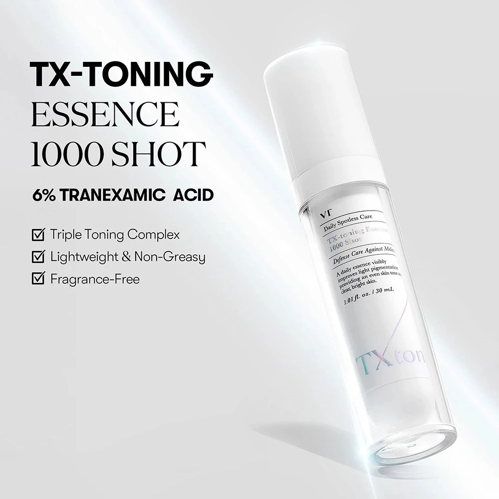 VT COSMETICS TX-Toning Essenz 1000 Shot - Essenz formuliert mit Tranexamsäure und Niacinamid, die zur Reduzierung von Pigmentflecken und zur Vereinheitlichung des Hauttons beitragen - 30 ml