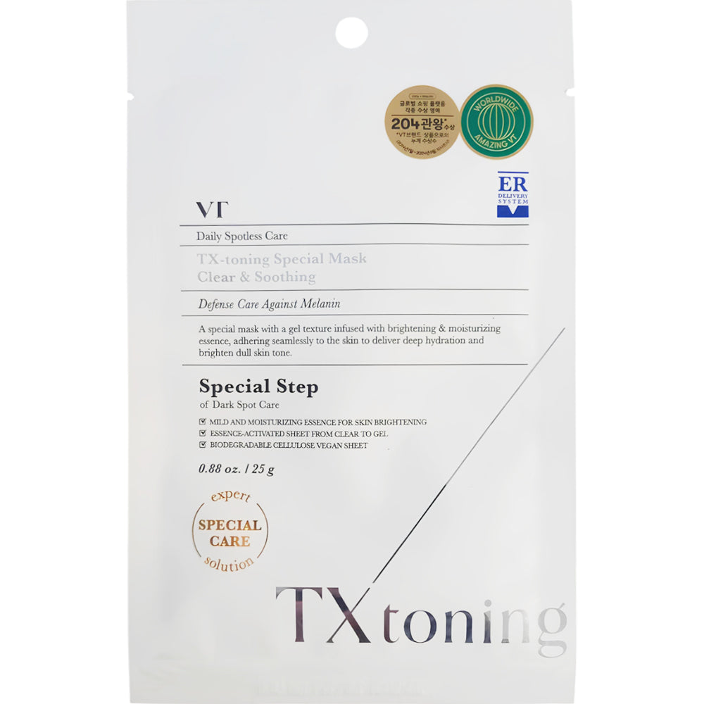VT COSMETICS TX- Toning Special Sheet Mask - Gesichtsmaske mit Tranexamsäure und Niacinamid zur Aufhellung des Teints und Milderung von Pigmentflecken, inkl. Post-Akne-Flecken - 30 g
