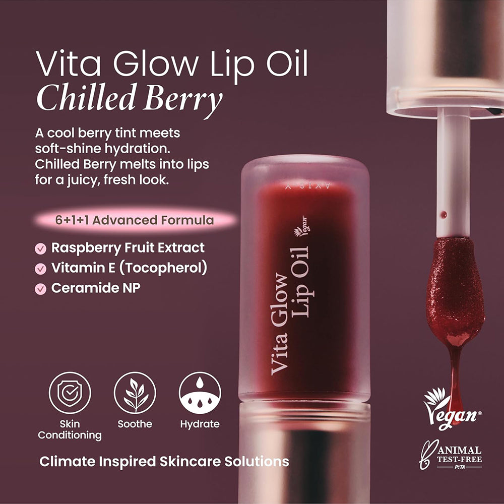 AXIS-Y Vita Glow Lip Oil - Lippenöl mit Himbeerextrakt und Vitamin E, das zur Aufrechterhaltung der Feuchtigkeit und des täglichen Komforts beiträgt - Chilled Berry