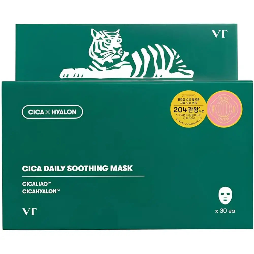 VT COSMETICS VT Cica Daily Soothing Mask - Set mit 30 Gesichtsmasken mit Centella Asiatica und dreifacher Hyaluronsäure zur täglichen Feuchtigkeitsversorgung und Beruhigung der Haut - 30 Stk.