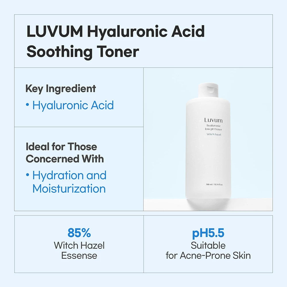 LUVUM Hamamelis Hyaluron pH-niedriger Toner - Gesichtswasser mit Hamameliswasser und Hyaluronsäure zur Feuchtigkeitsversorgung und Beruhigung empfindlicher Haut - 300 ml