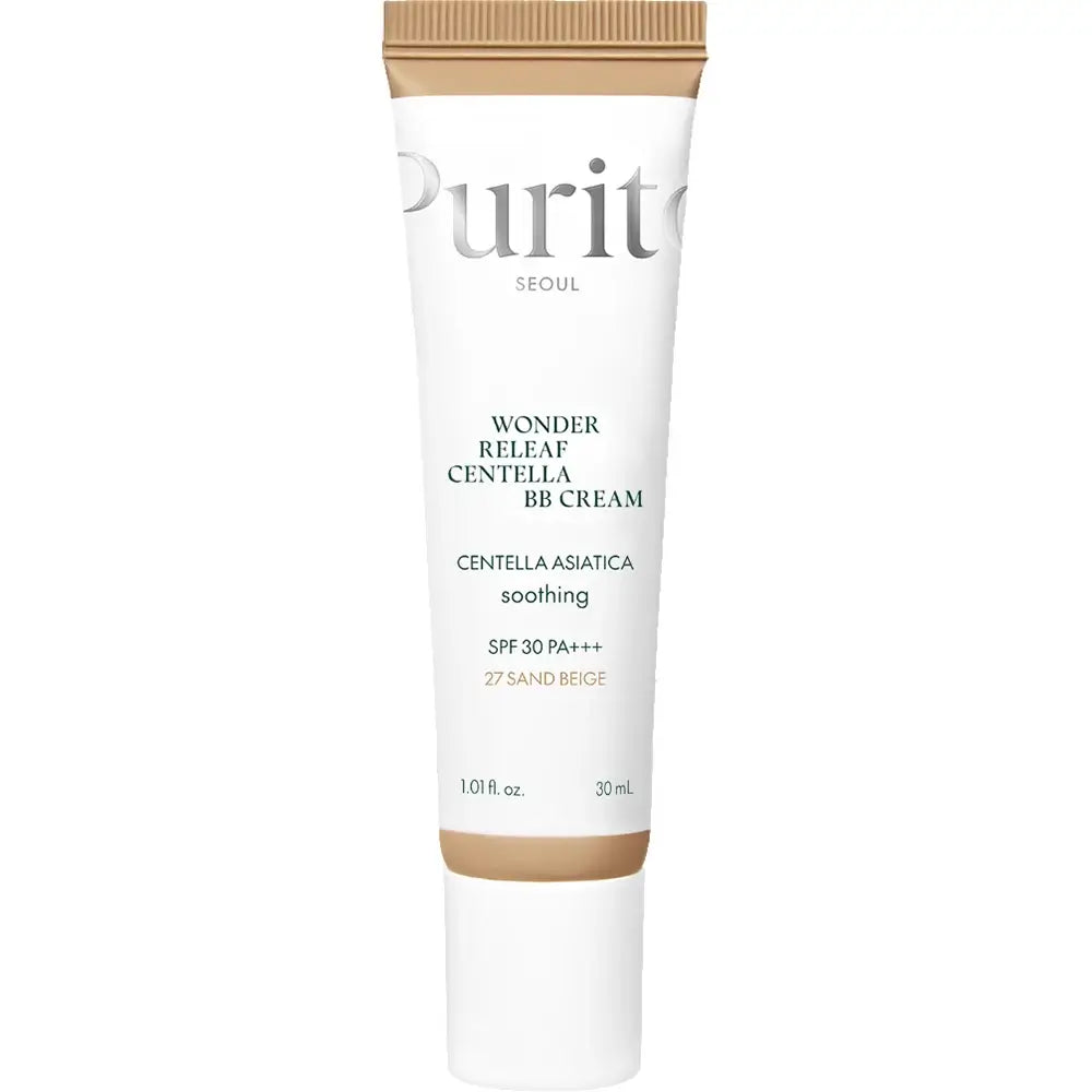 PURITO Wonder Releaf Centella BB Cream - getönte Gesichtscreme mit Centella Asiatica und Niacinamid, die zur Vereinheitlichung des Hauttons und zur Aufrechterhaltung des Hautkomforts während des ganzen Tages beiträgt - 30 ml - 27 Sand Beige